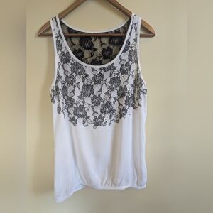 Charlotte Russe Lace Tank Top with Elastic Hem - Size L